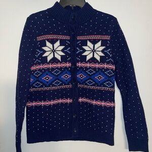 Land’s End Navy fair isle Wolle blend mock neck knit sweater size M 10-12